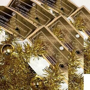BULK LOT 6 Strands 48 ft Christmas Elegance Gold Tinsel Garland w/Gold Ornaments